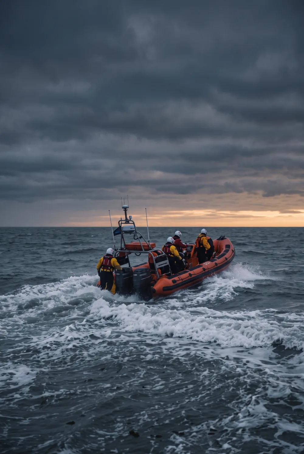 a lifeboat crew at dusk